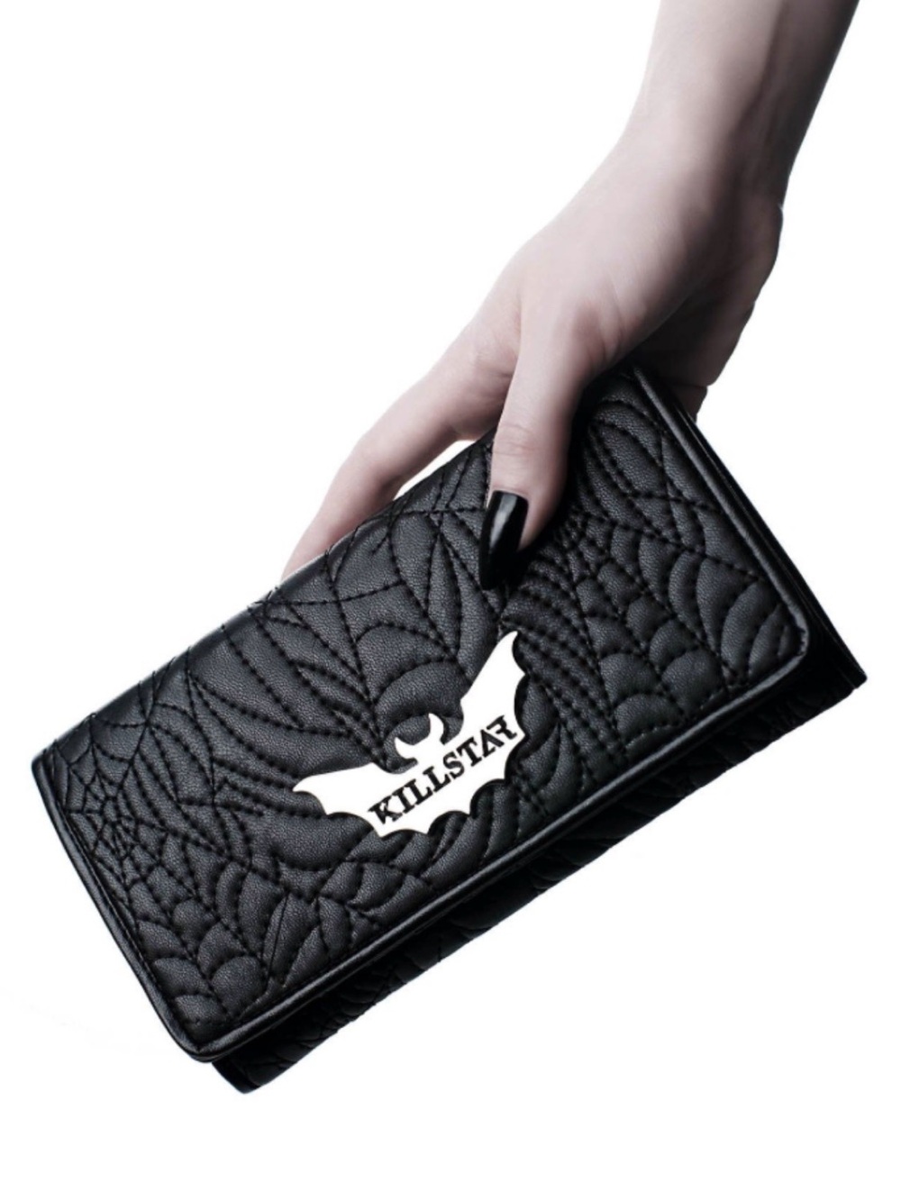 KILLSTAR Black Quilted Spiderweb Bat Wallet Card Holder